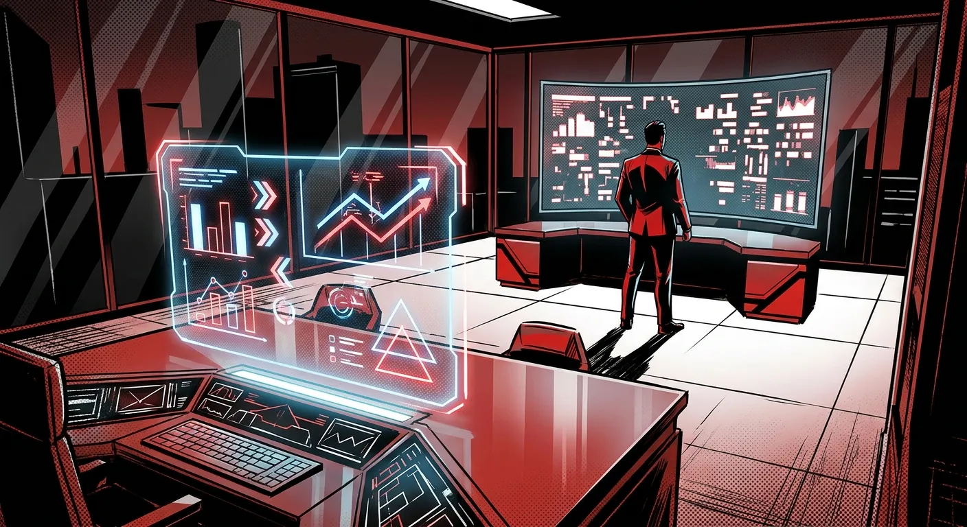 Futuristic office setup for RockN' Socials, a digital marketing agency.