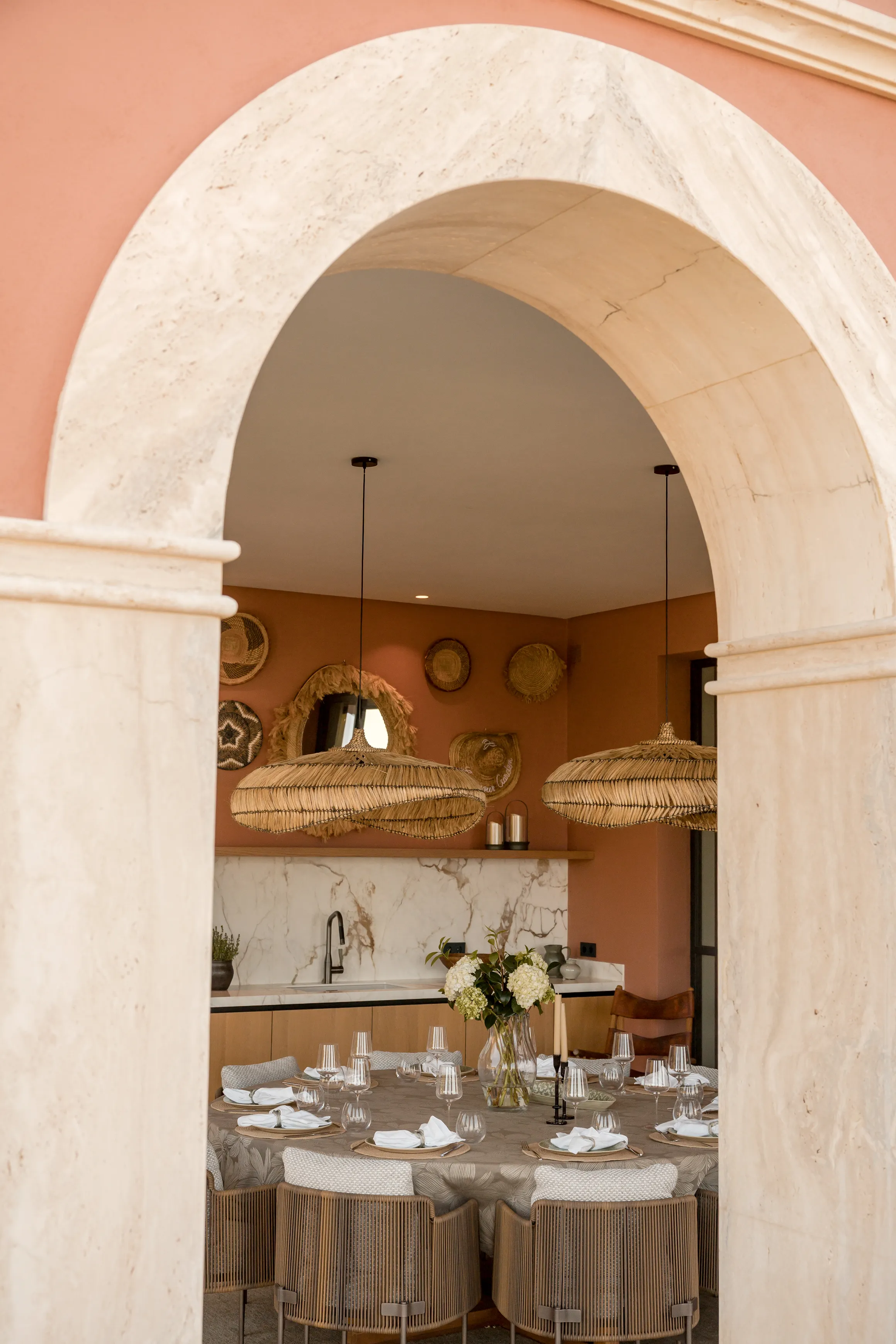 Custom kitchen with handcrafted finishes and Mediterranean-inspired detailing.