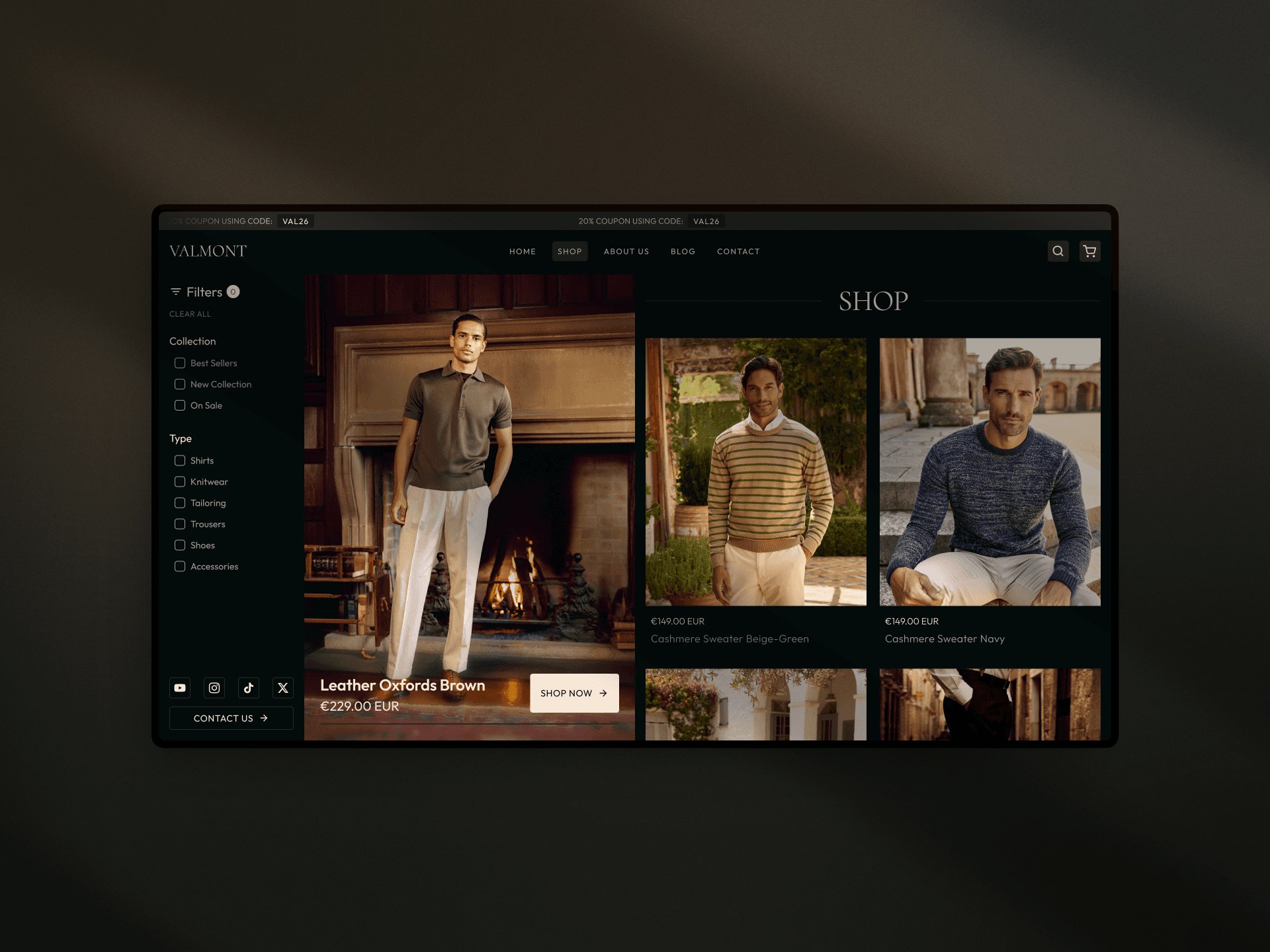 A clean mockup of Eventio template, over a grey gradient
