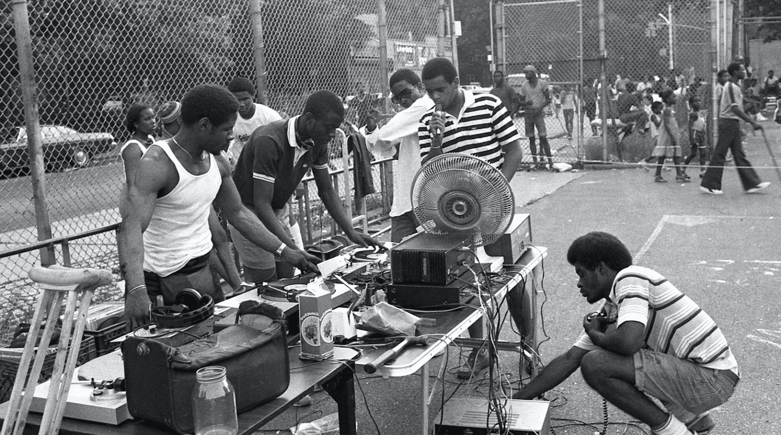A shot of people jamming in New York City in the 1970s