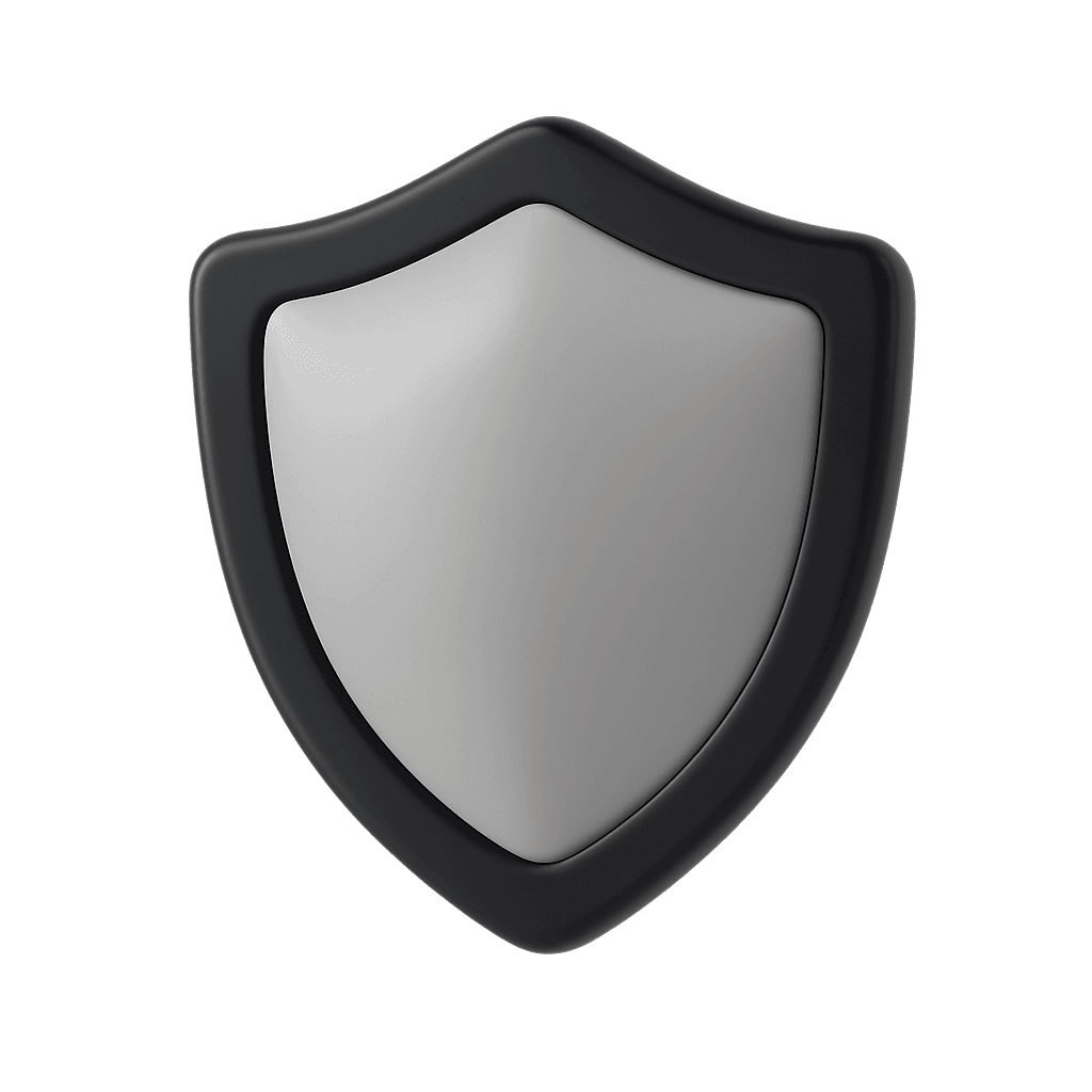 3D rendering of a shield with a black frame and light gray center.