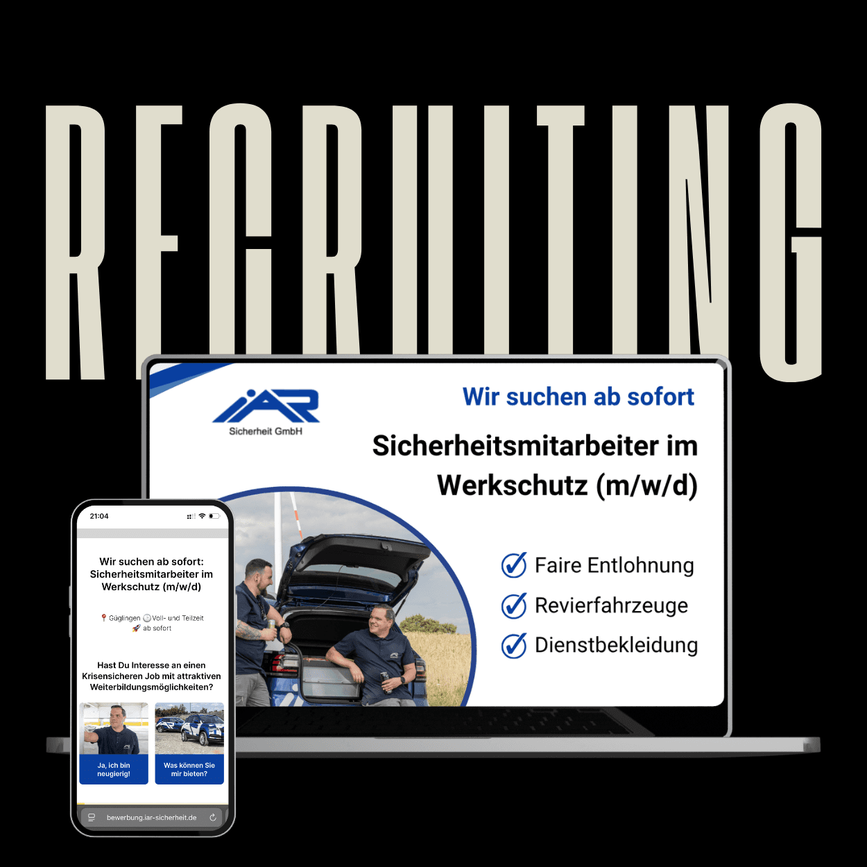 große Überschrift: "Recruiting" mit einem Funnel eines Kunden von MindWebMedia