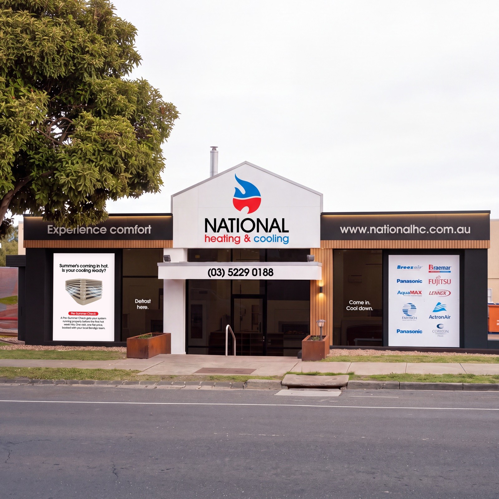 Geelong showroom shopfront signage in charcoal and timber