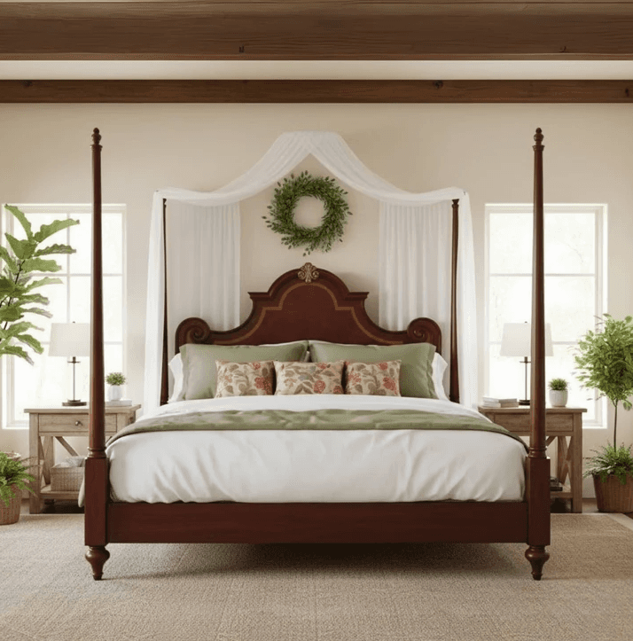 Contemporary cane sofa with olive green upholstery and solid wood frame for luxury living room