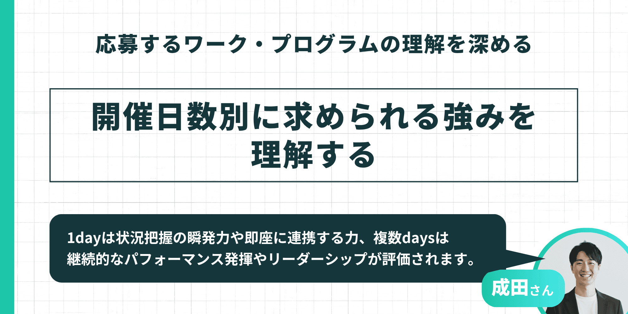 応募するワーク・プログラムの理解を深める：開催日数別に求められる強みを理解する