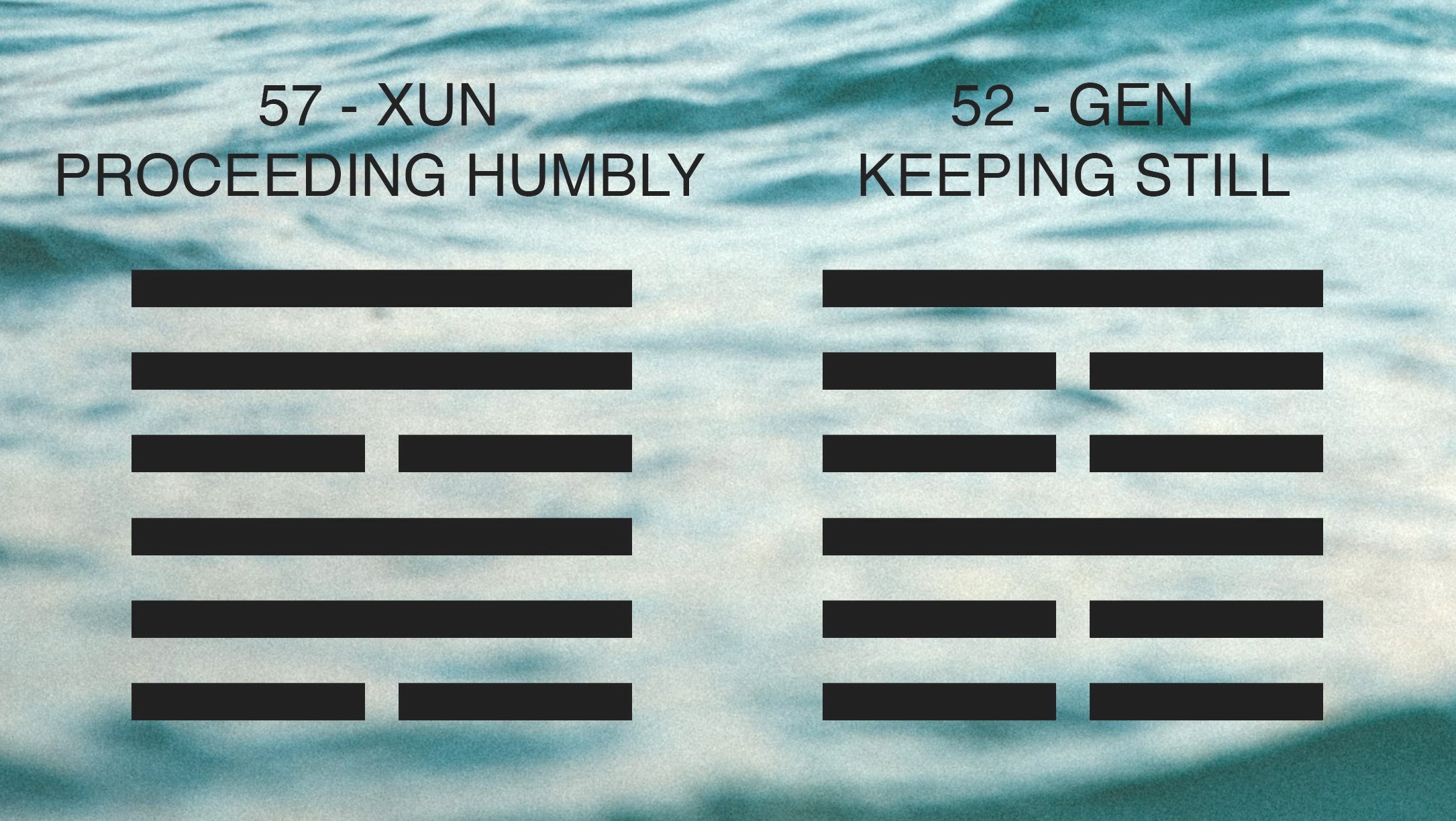 I Ching hexagrams 57, Xun, Proceeding Humbly, and 52, Gen, Keeping Still