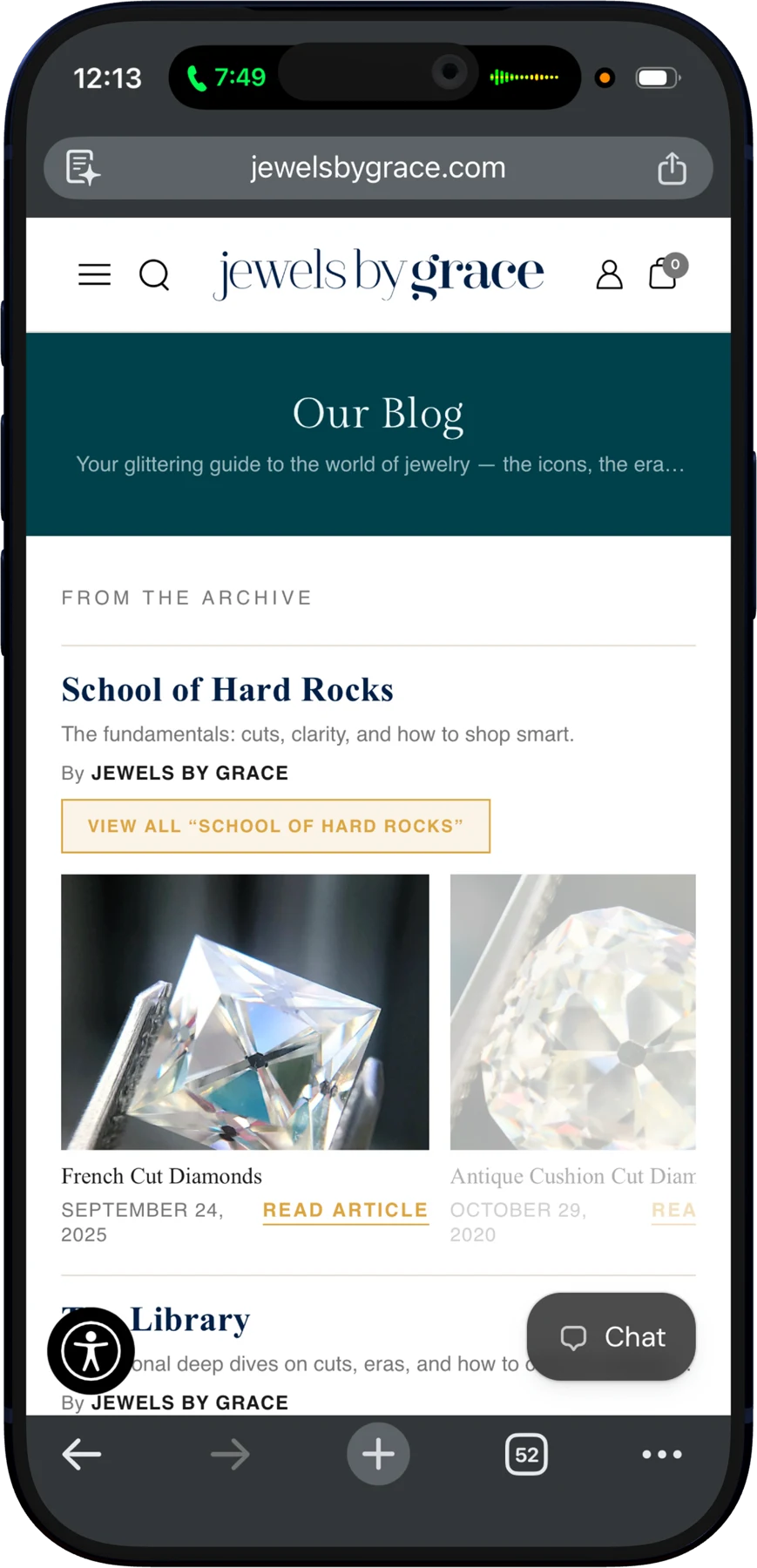 Our Blog index on jewelsbygrace.com, on mobile