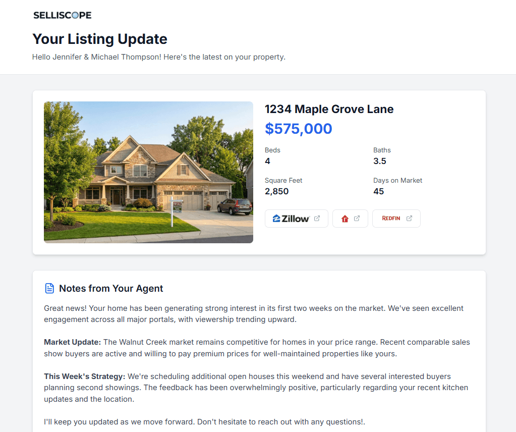 Selliscope unique link and dashboard for home seller