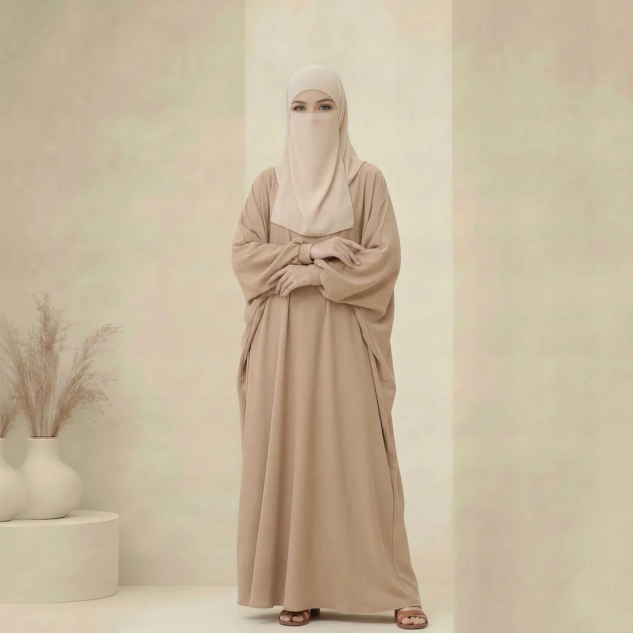 Oversized Lightweight Abaya in Warm Sand