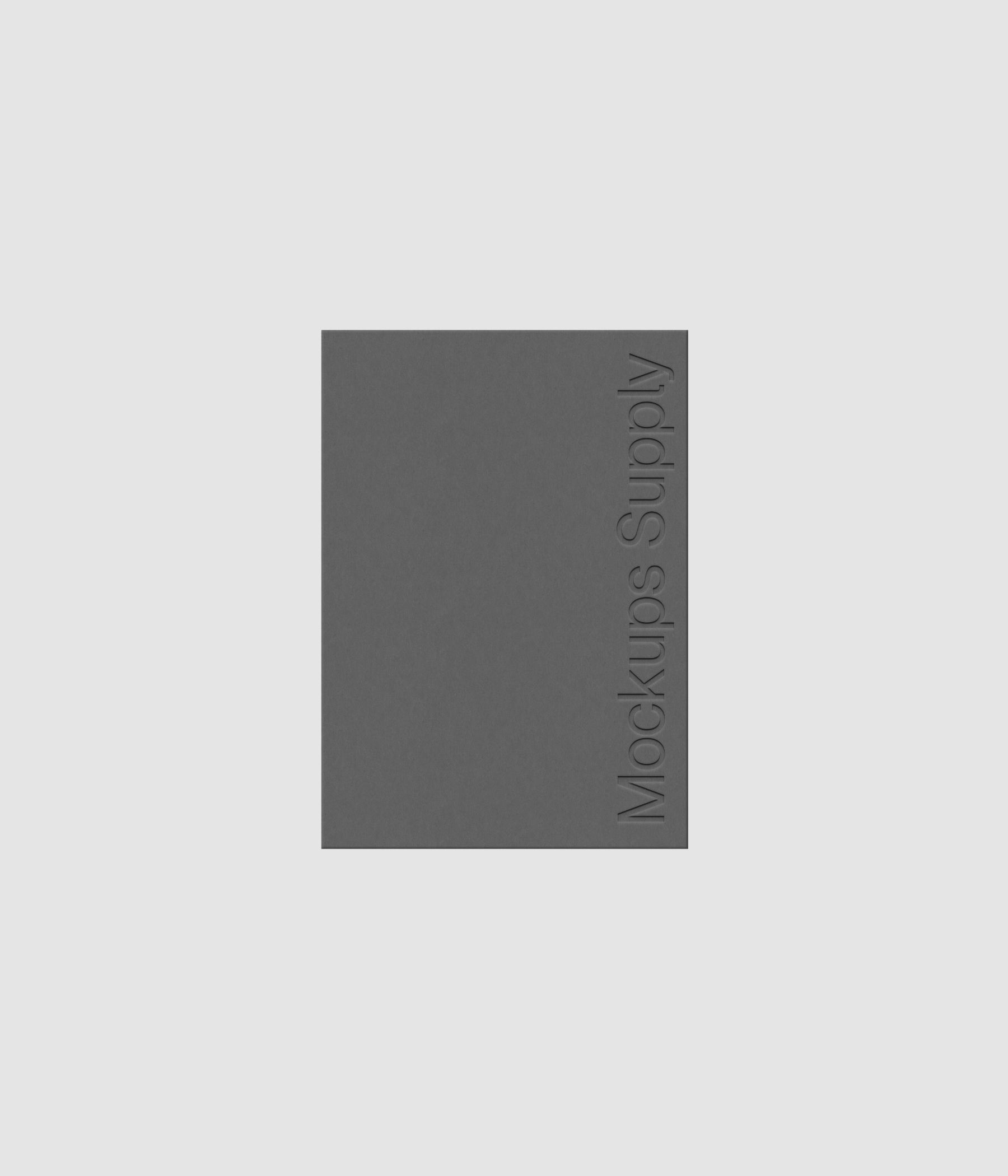 A5 paper flyer mockup PSD portrait with debossed logo effect, gray paper on white background, modern minimal stationery mockup for print design and brand identity