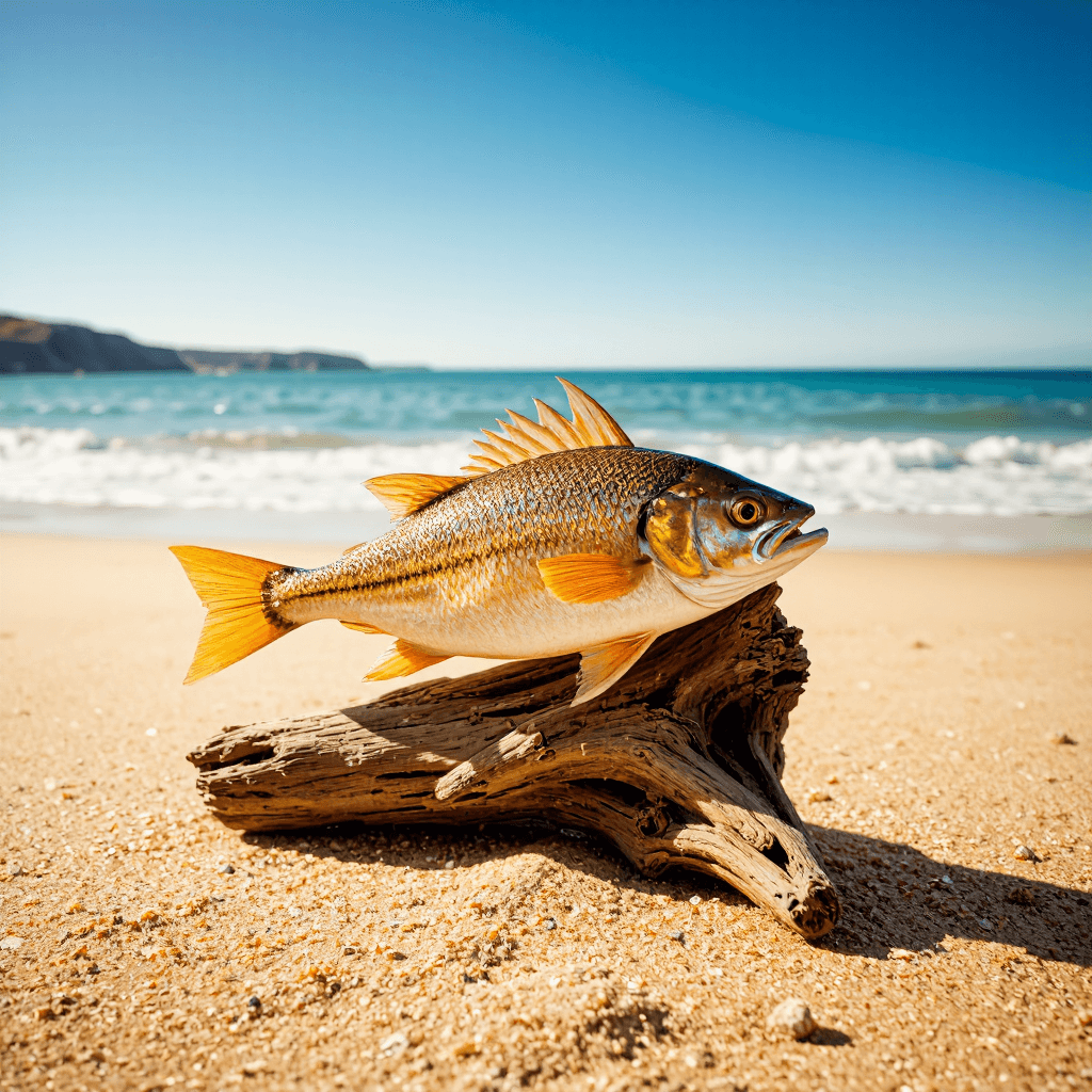 product photography of packaged fish product with decorative wrapping
