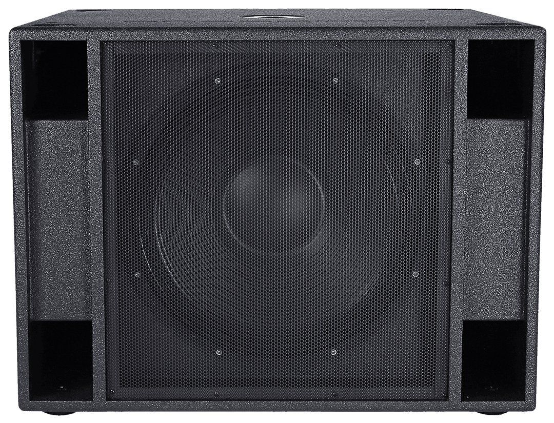 Black speaker sub-woofer with mesh grille