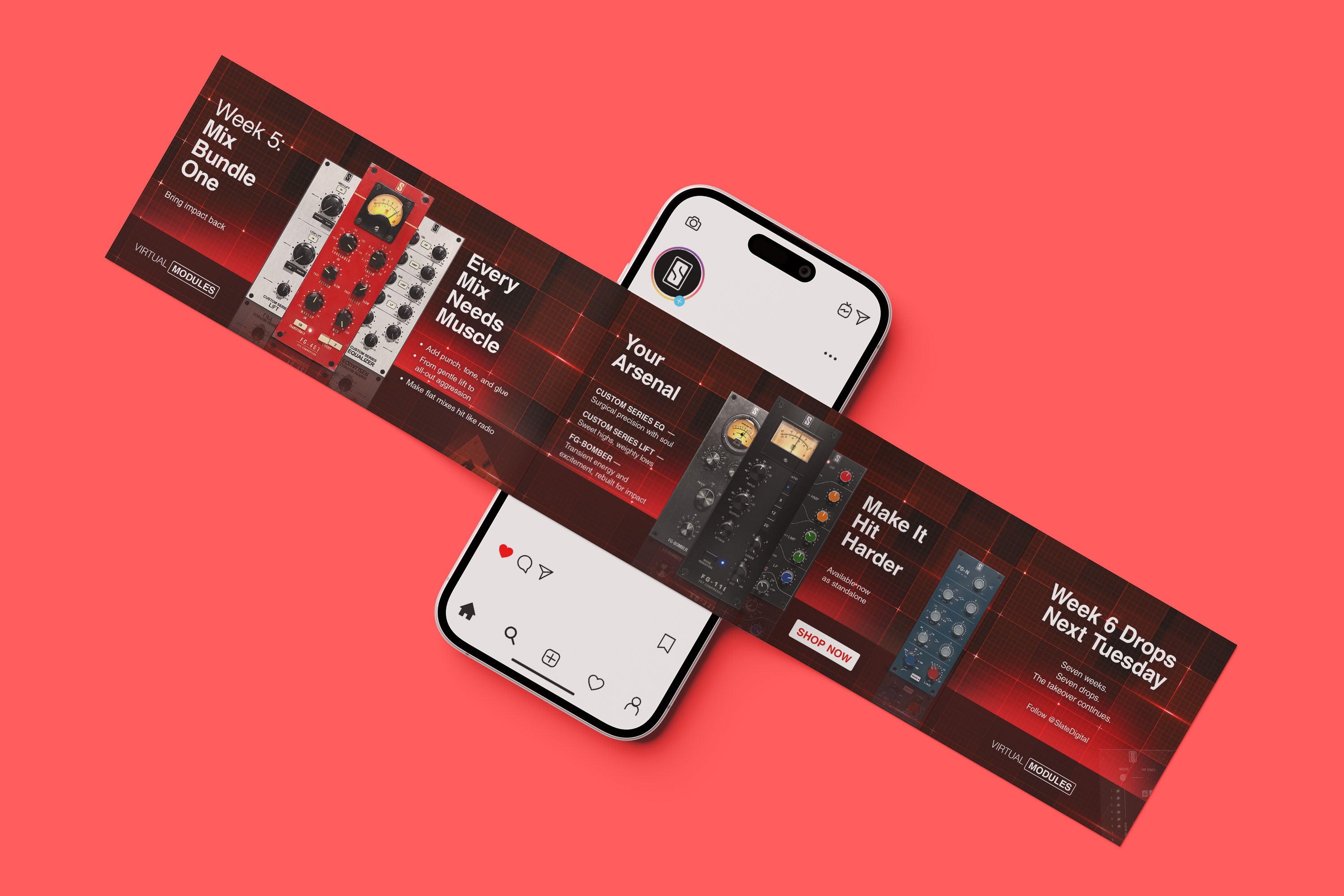 phone and social media carousel from above