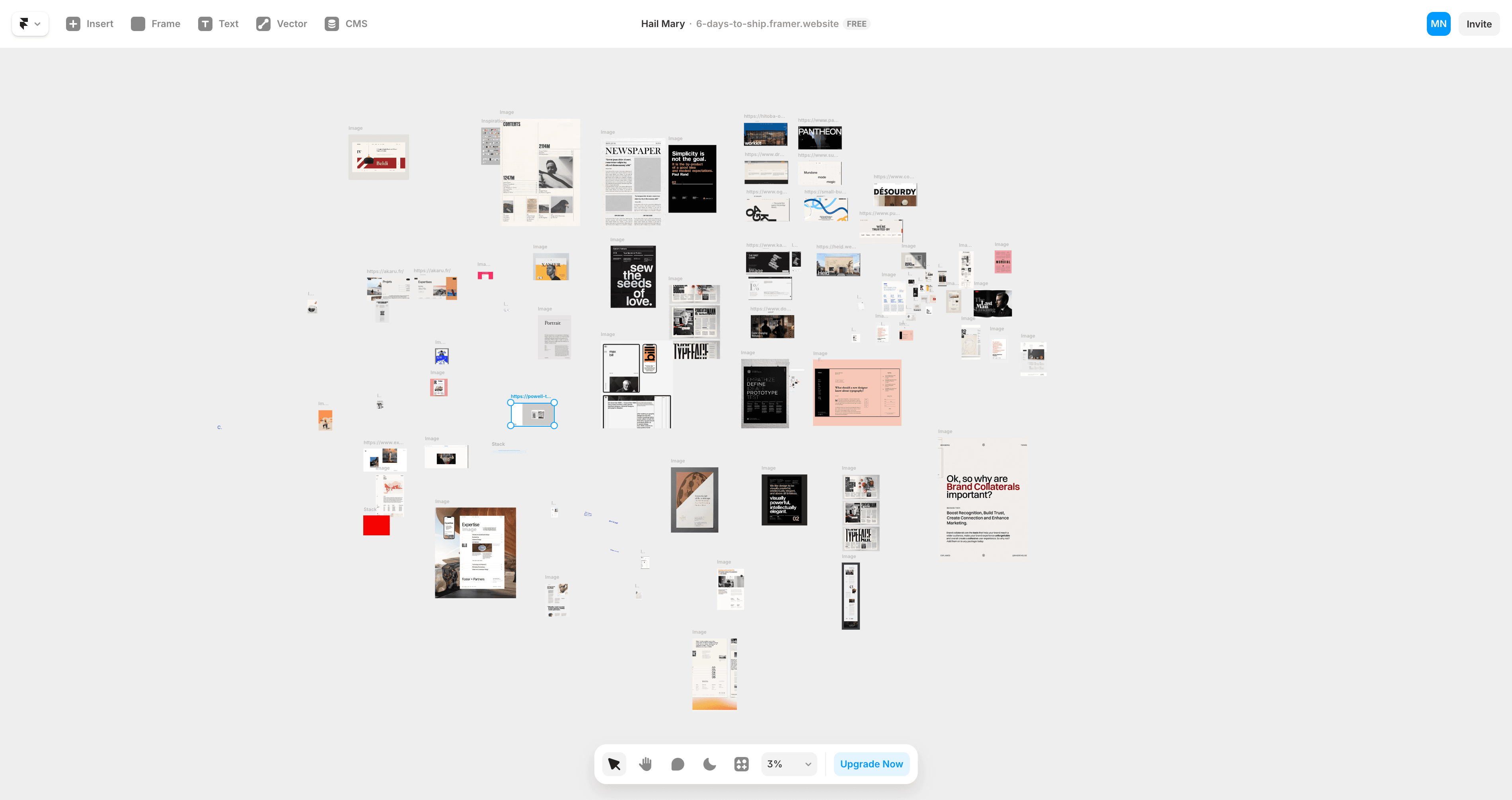 Collection of design references featuring modernist typography, grid systems, and editorial design examples that informed the design