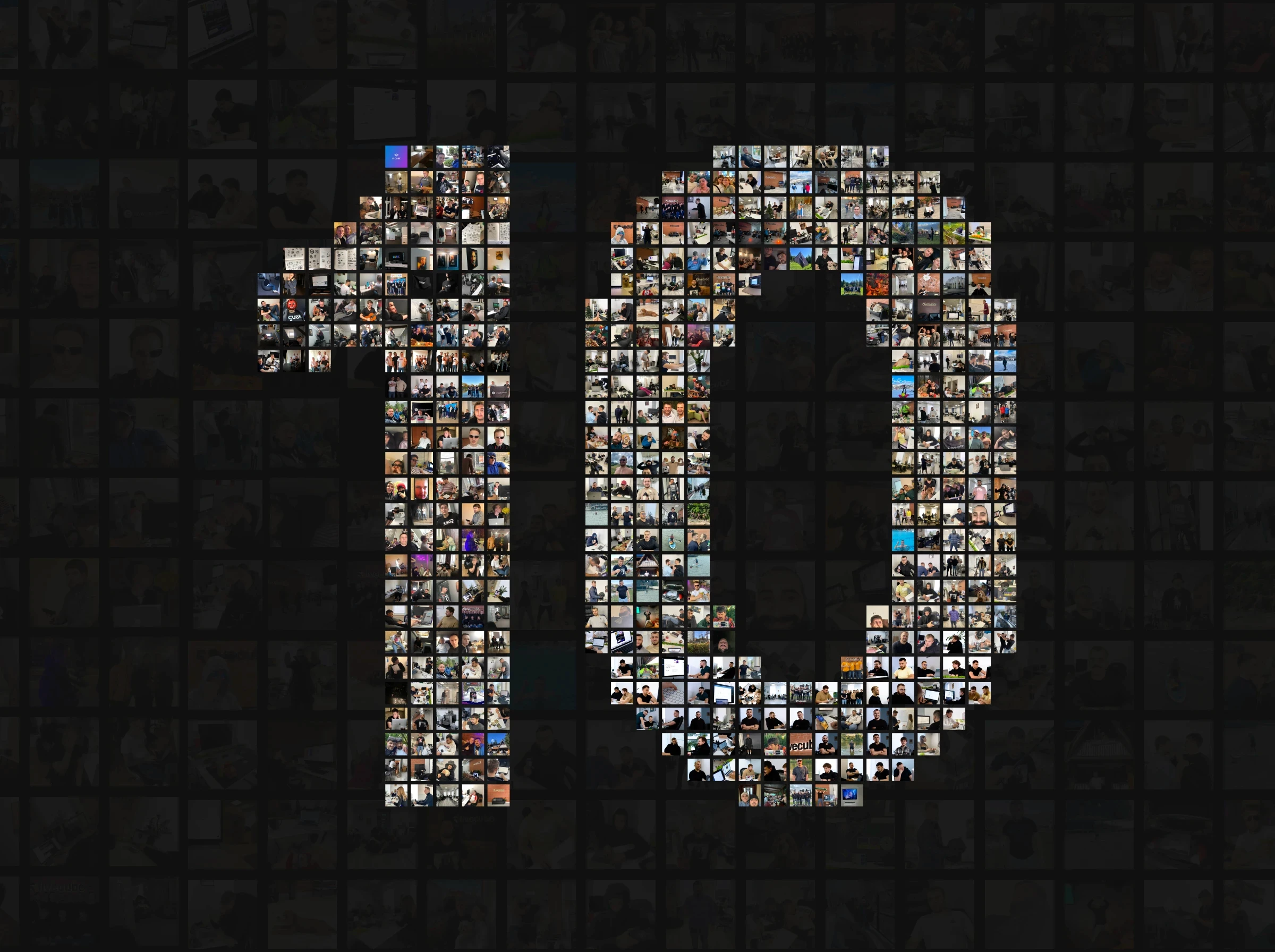 A photo mosaic forming the number 10, celebrating Fivecube Agency's 10-year anniversary, made up of hundreds of small pictures of team members and memories.