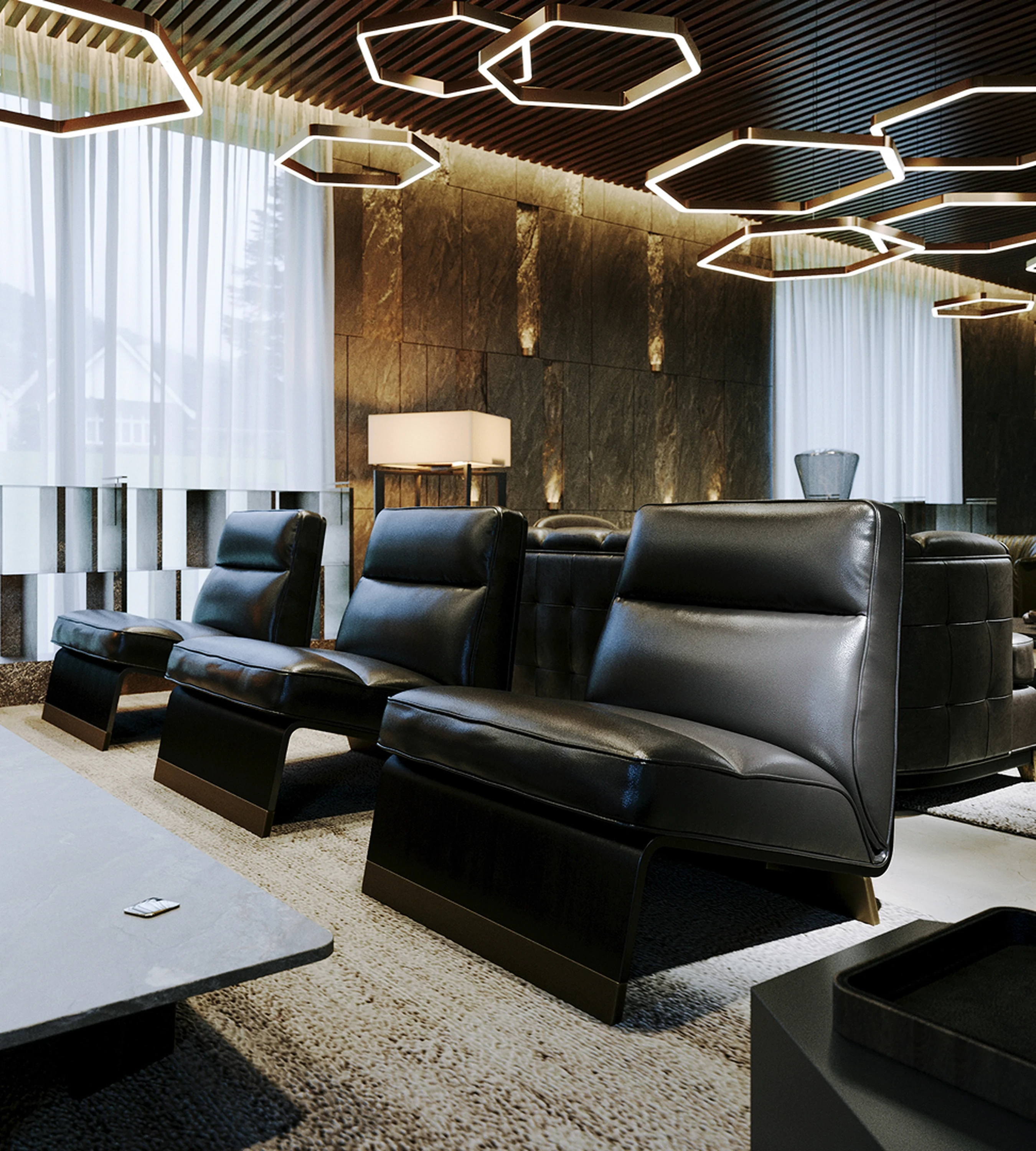 Salon — menuiseries en chêne avec joints creux.