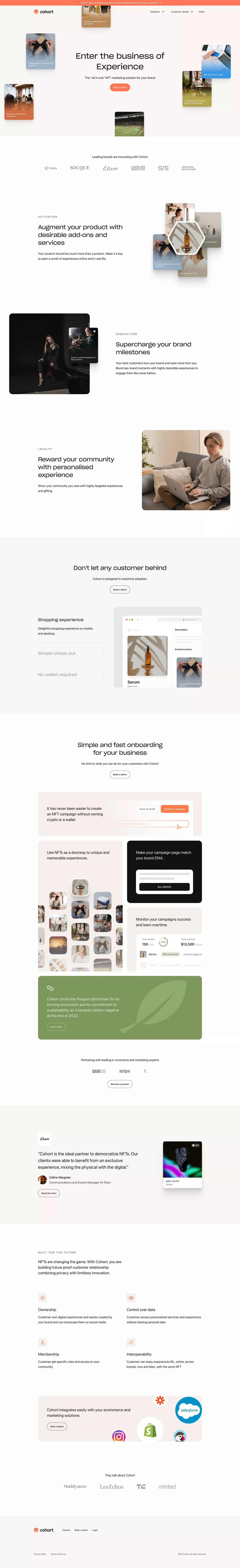 Cohort – Join the new era of digital eng landing page screenshot showcasing Tech and Ecommerce design