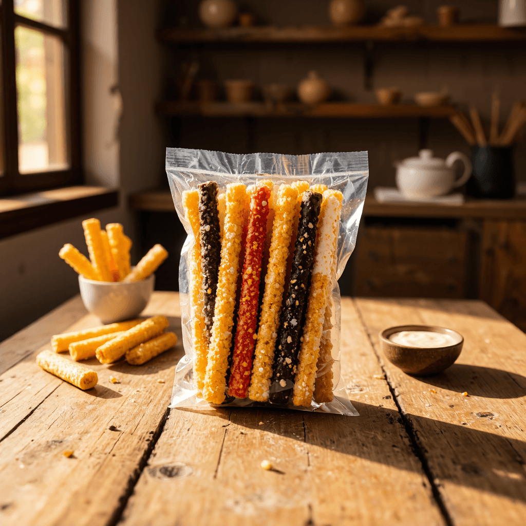 product photography of a package of snack sticks