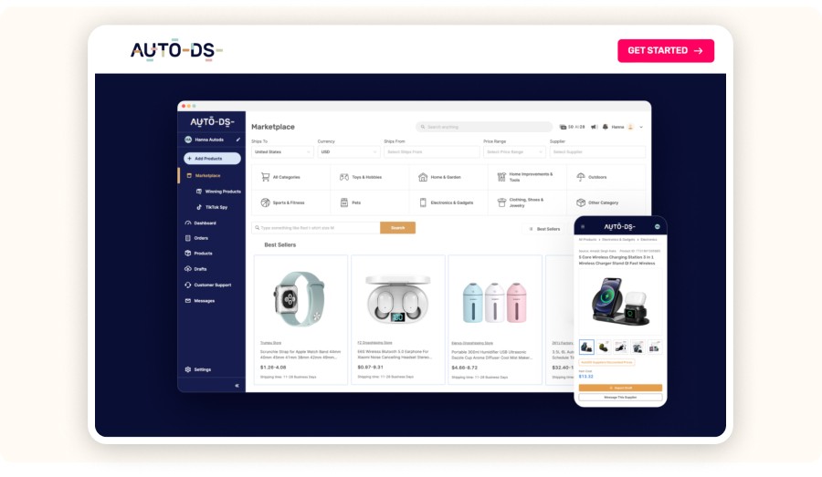 AutoDS dahsbord interface
