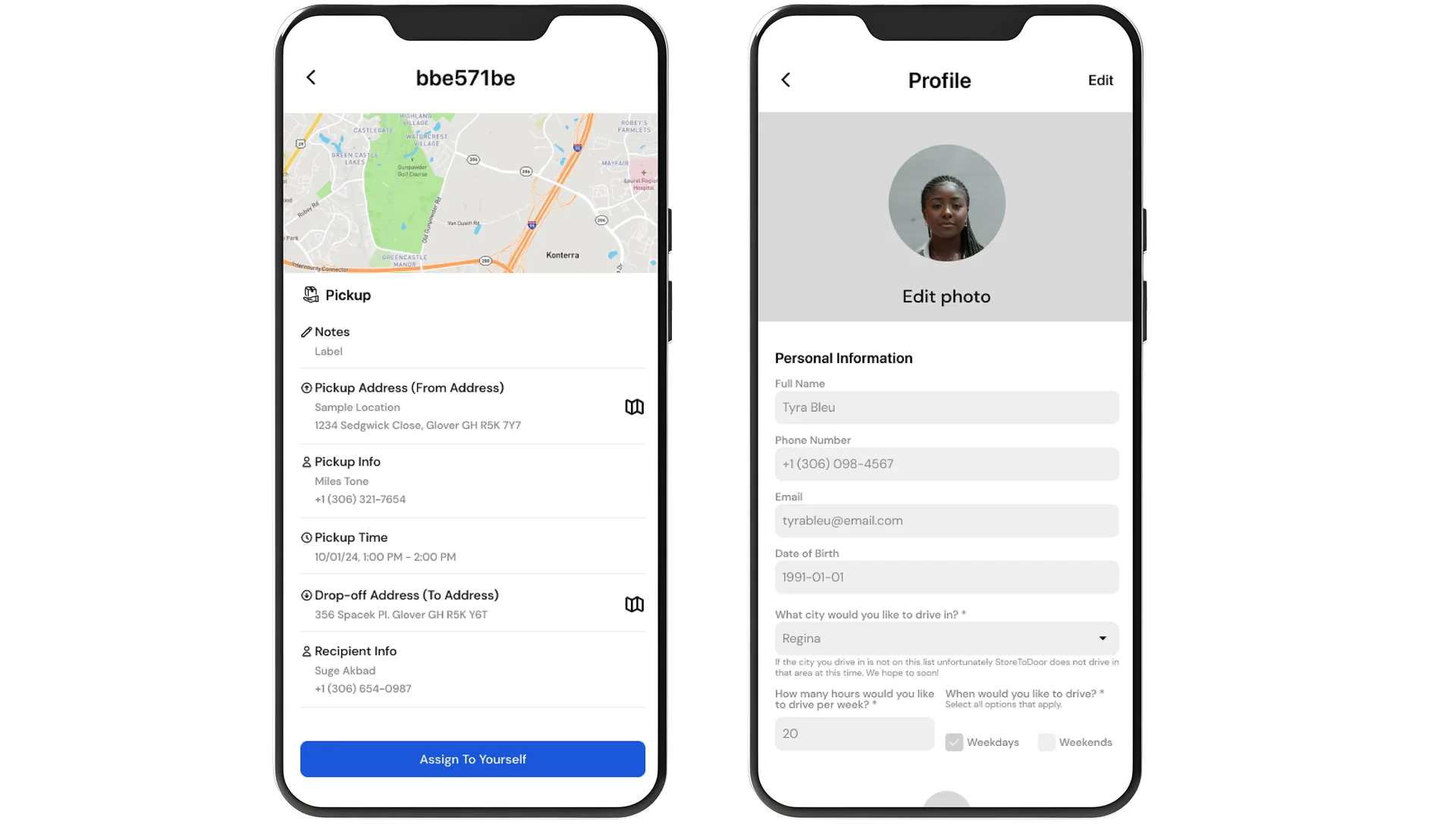 Store2Door driver app — onboarding, registration and order assignment screens