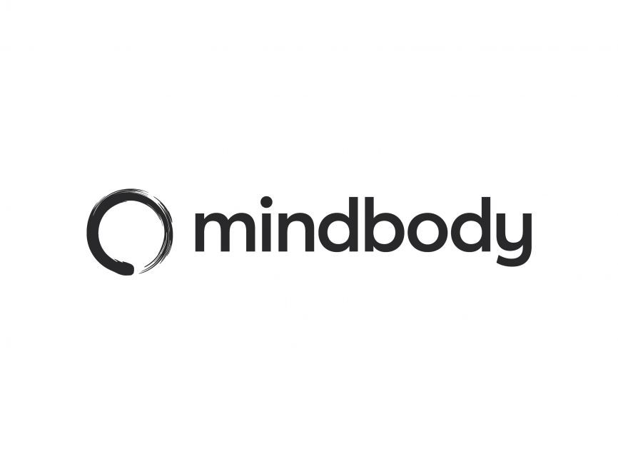 The Mindbody logo features a flowing, circular swirl design. The spiral starts from the center and curves outward in an elegant, continuous line that resembles a stylized DNA helix or wellness symbol. The swirl is typically shown in the company's signature blue color.