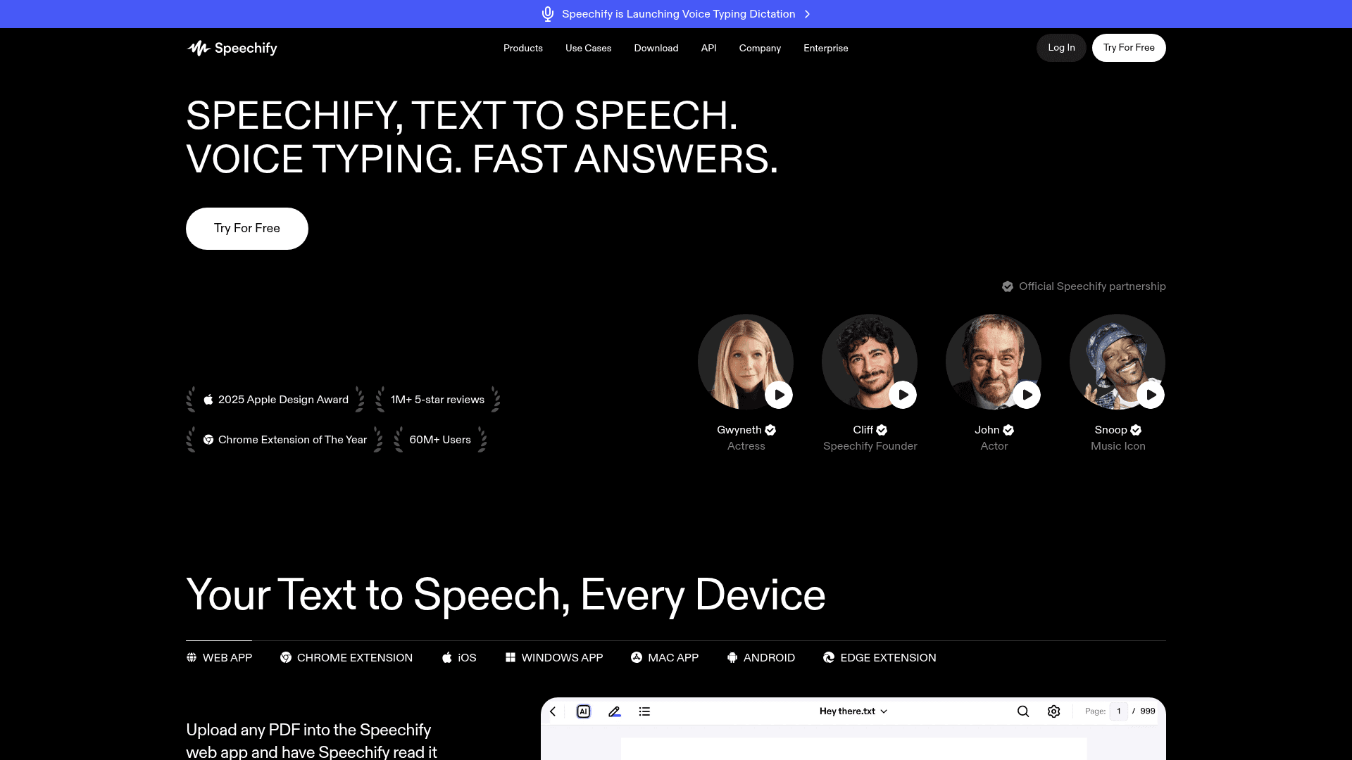 Screenshot of https://speechify.com/