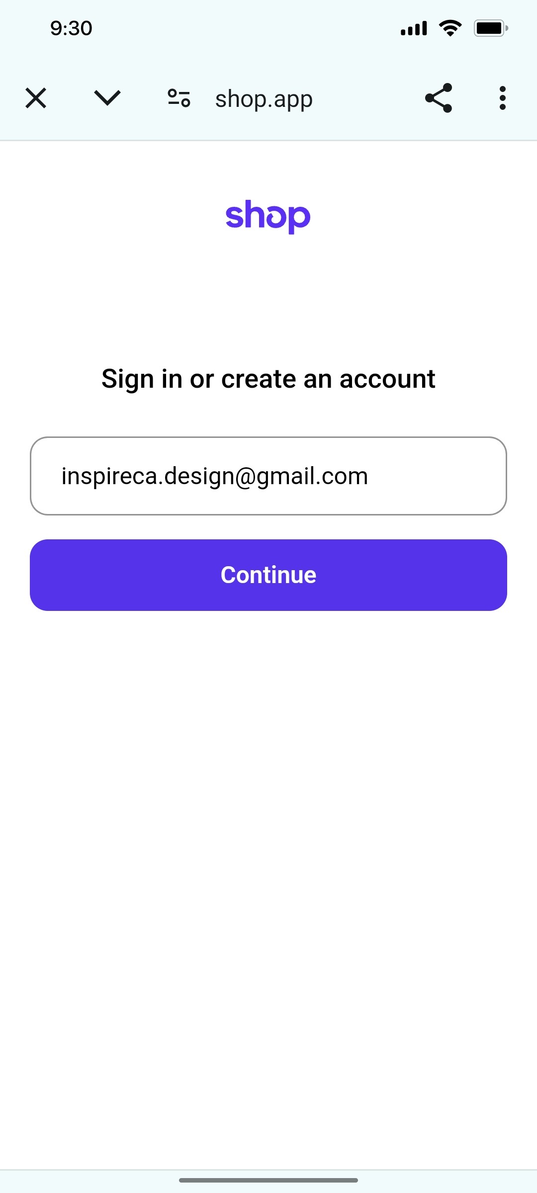 Shop App Sign in screen