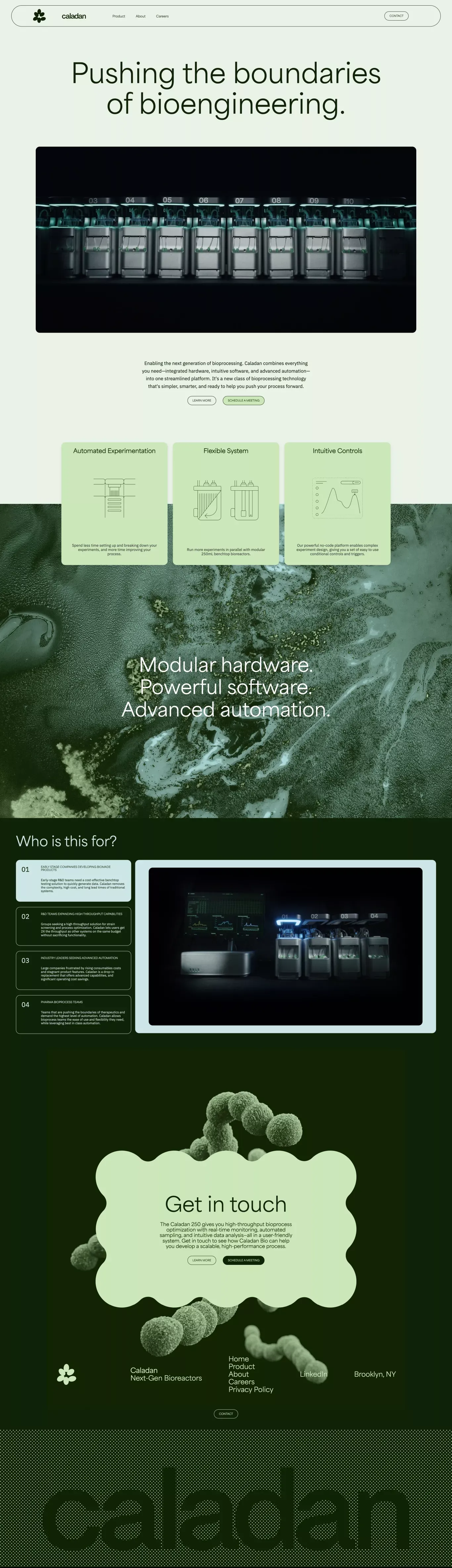 Caladan Bio landing page screenshot showcasing Nature and Tech design