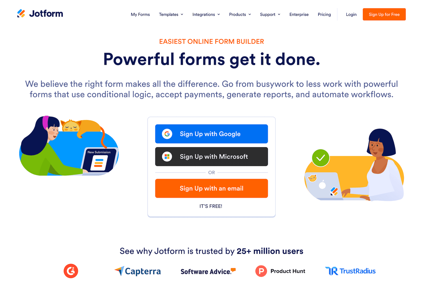 Jotform homepage: Powerful forms get it done