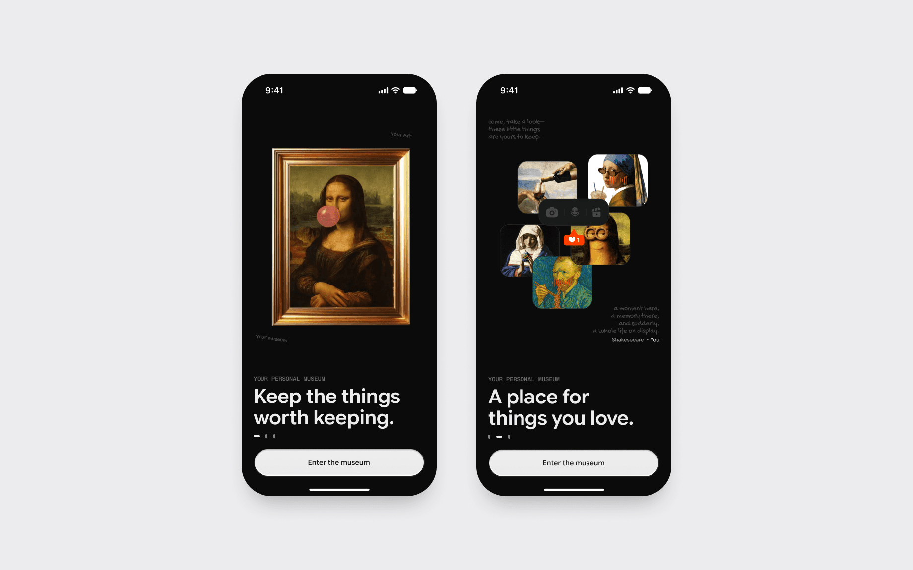 The entrance. Classic art, gently reworked, sets the tone before sign-up.