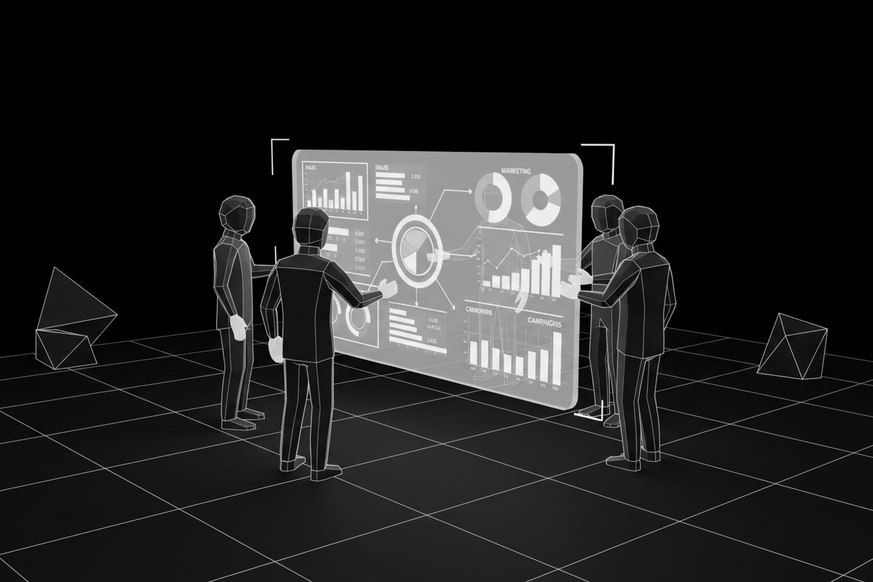 Team reviewing sales and marketing dashboard