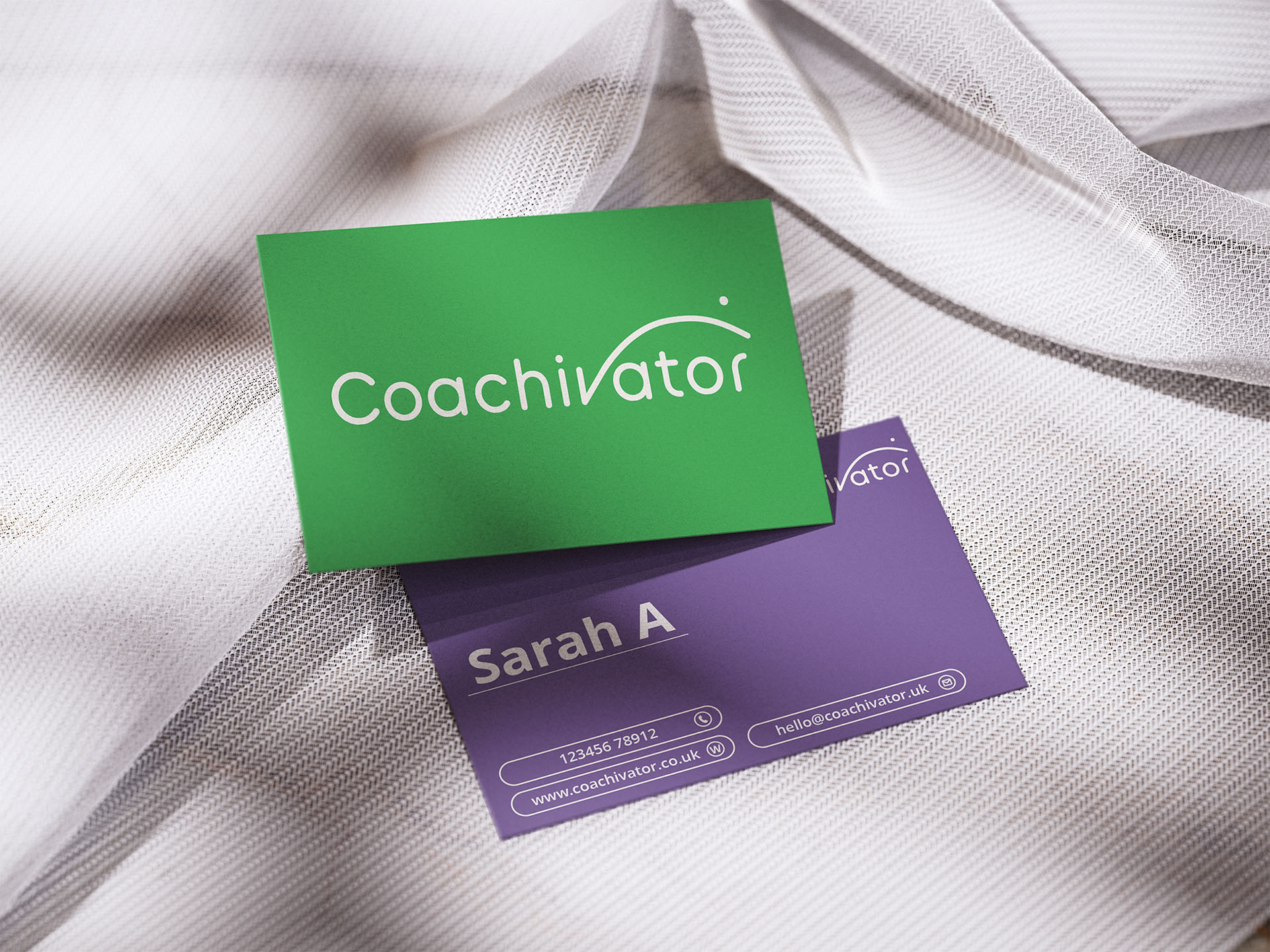 Coachivator A5 leaflet design mockup - green and purple