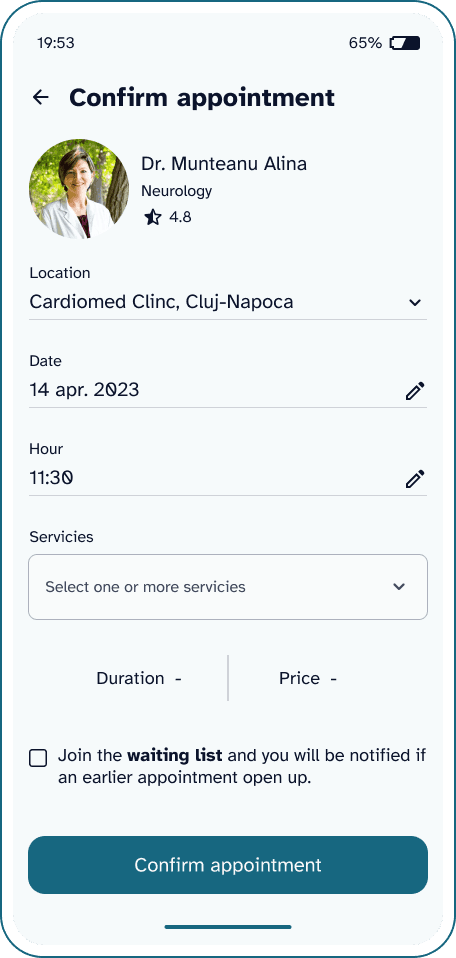 Screenshot showing the details of an appointment