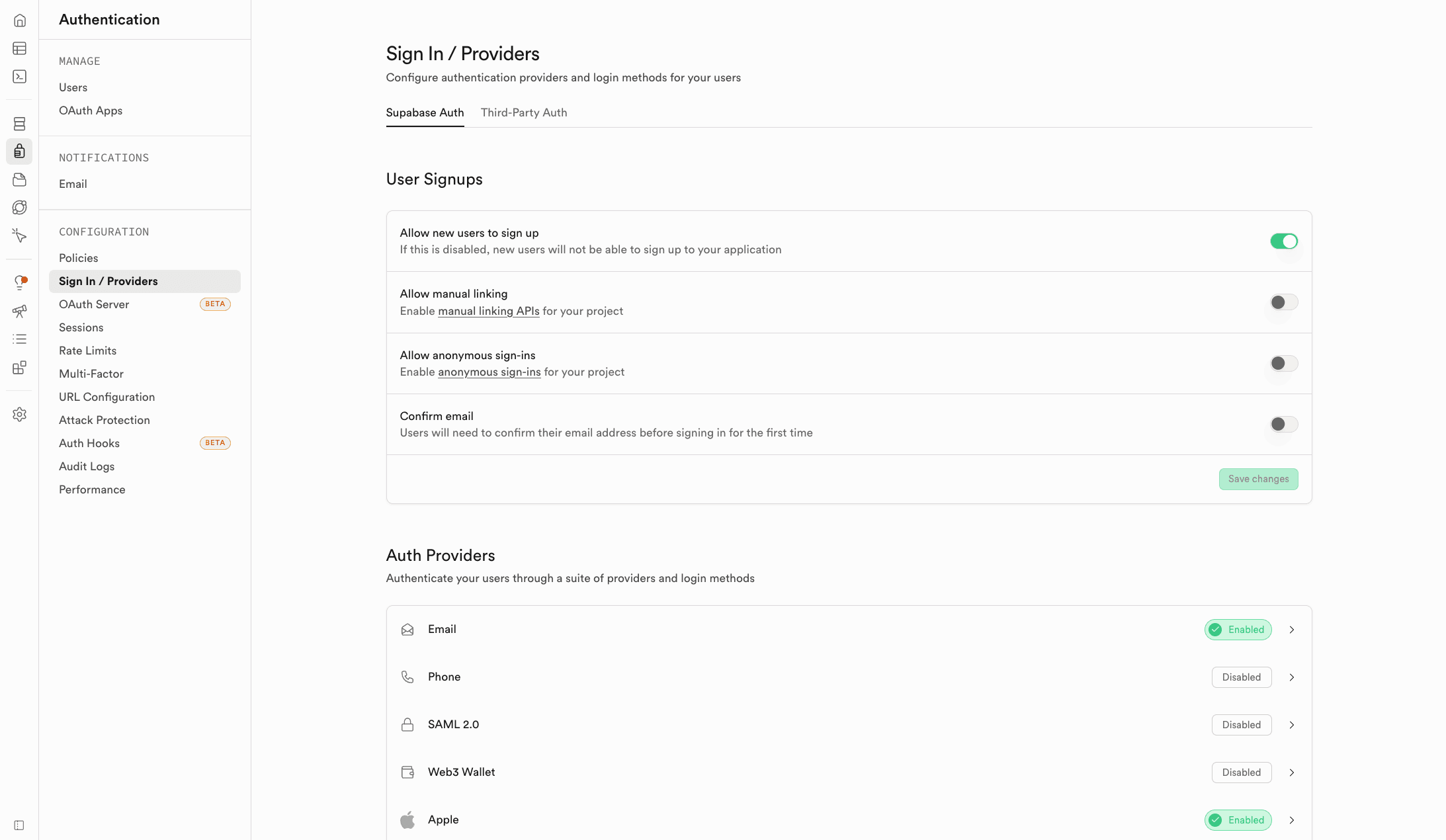 Project settings de un proyecto