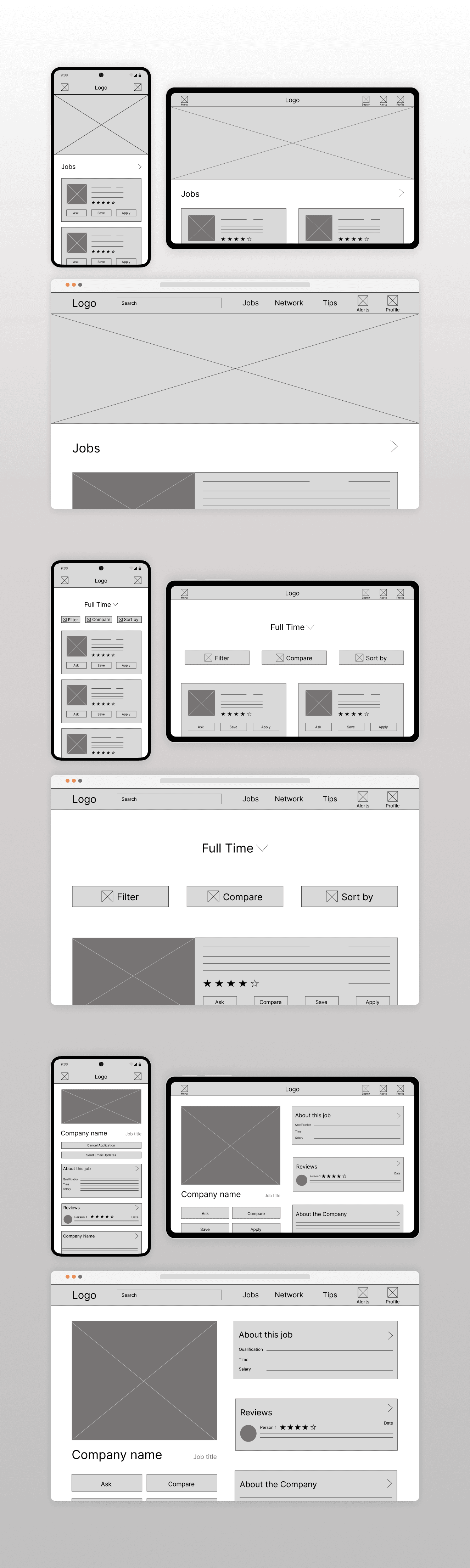 Digital wireframes for SkillSeekers app