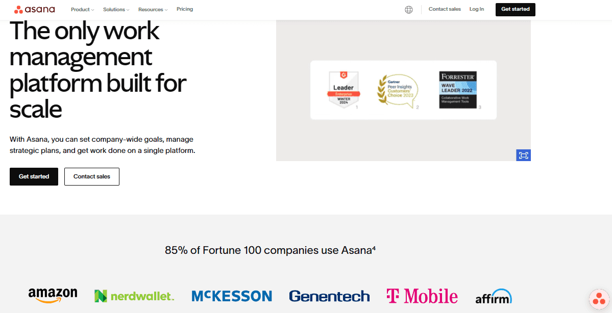 Asana's SaaS lading page