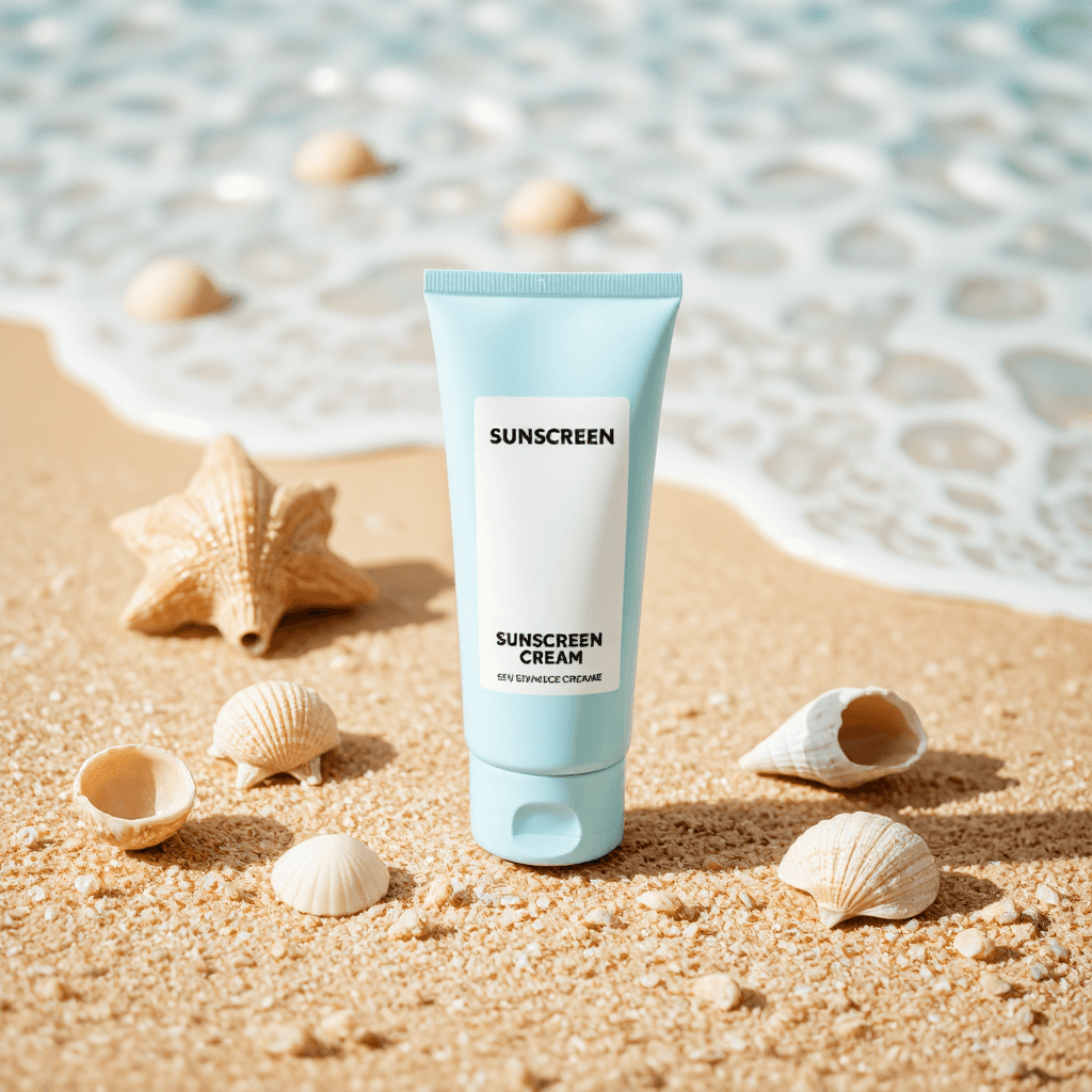 product photography of a tube of sunscreen cream, used for sun protection