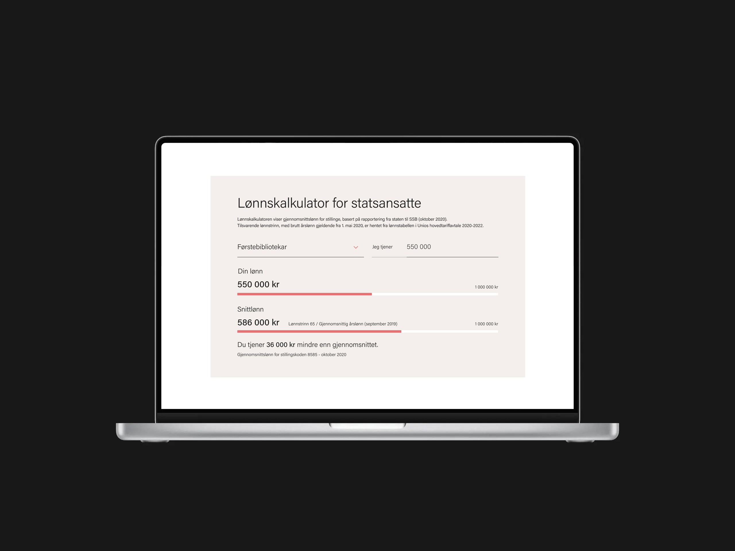 Mockup som viser en lønnskalkulator