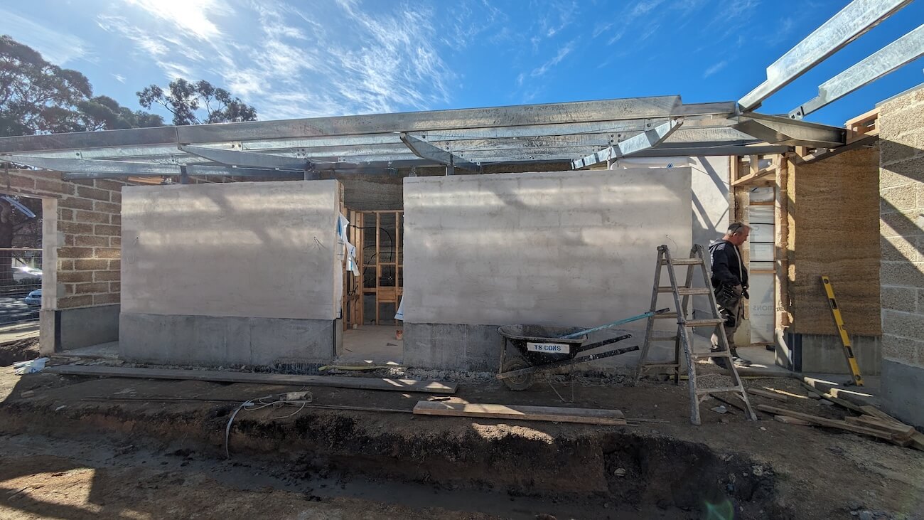 A photo of the hempcrete blocks during construction