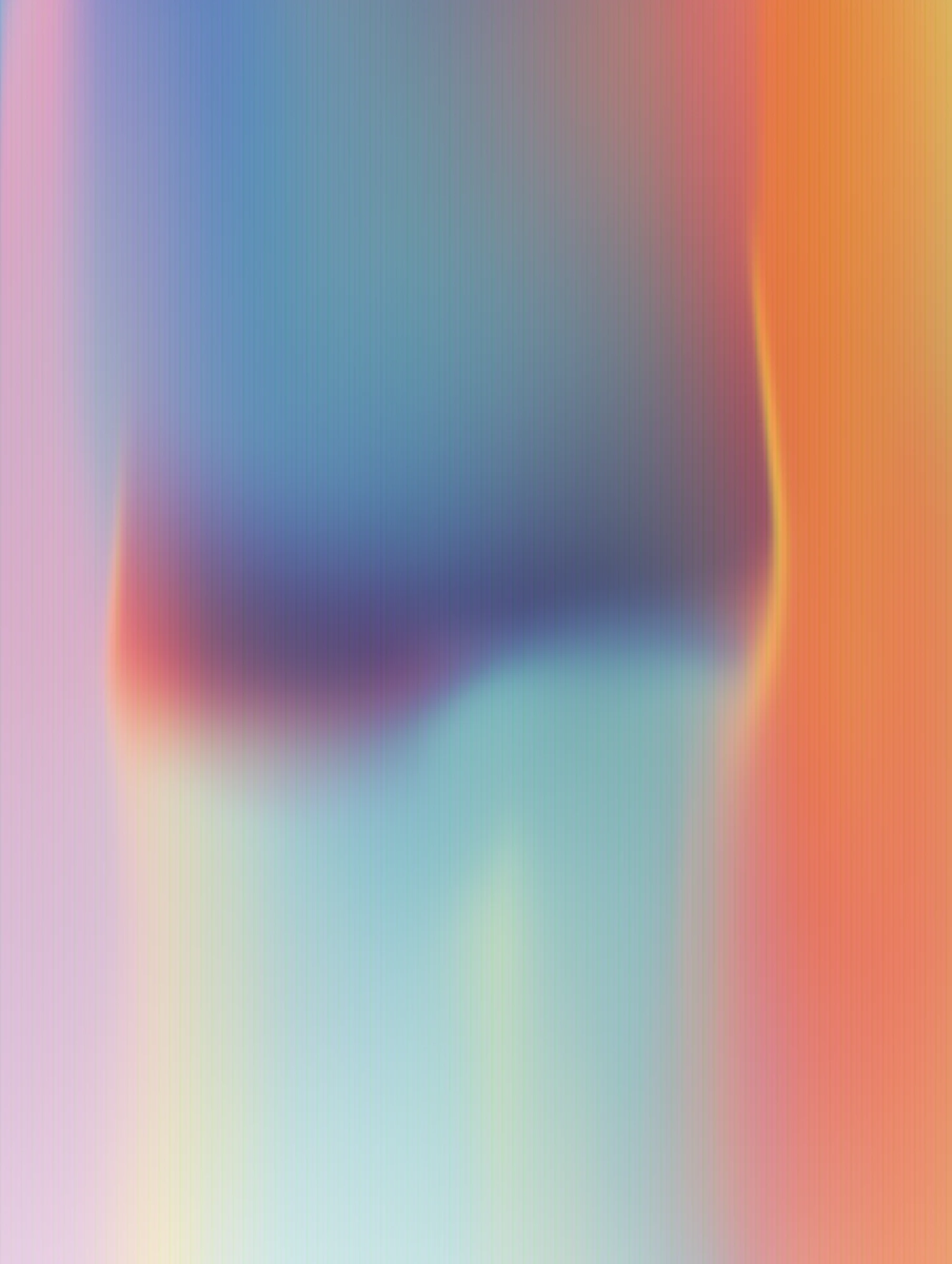 Lumen Table brand visual: iridescent gradient artwork in blue, violet and coral with a soft sculptural curve against burnt orange