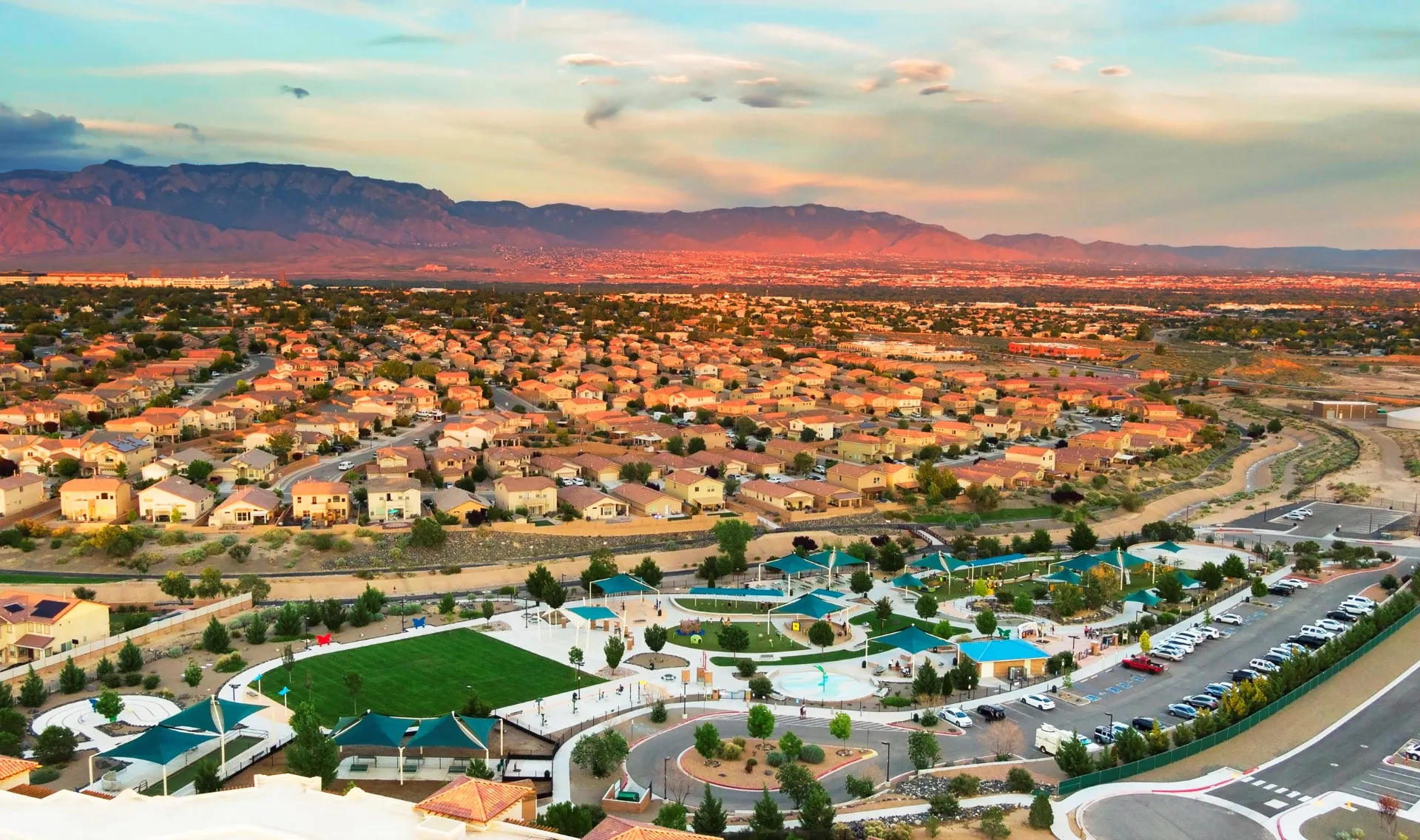 Aerial view, Rio Rancho homes. Your local garage door repair Rio Rancho expert.