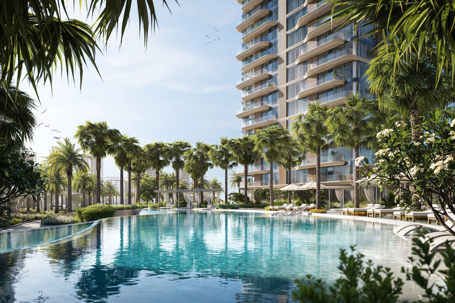 Modern beachfront apartments at the bay, offering stunning views of the water and easy access to the beach.
