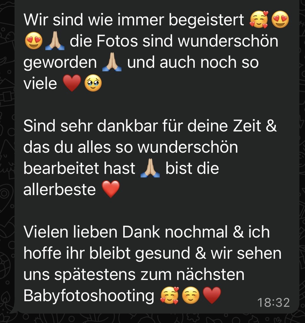 Positive Rezension für Fotografin Bogen – zufriedene Kunden loben emotionale Fotos und Bearbeitung.