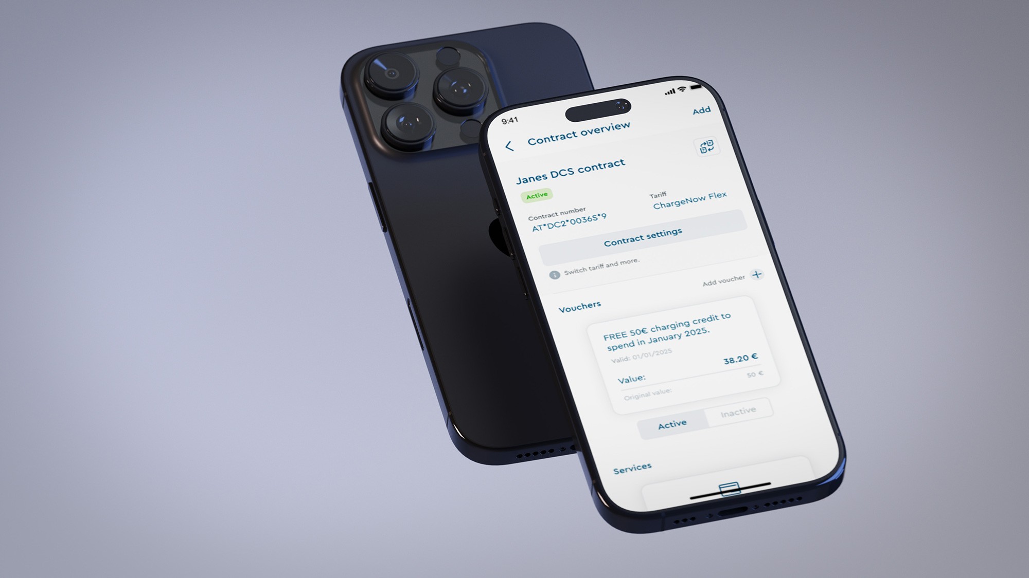 iPhone with CHARGE NOW iOS contract view