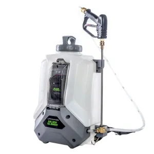 handheld sprayer with a long nozzle, hose, and adjustable strap