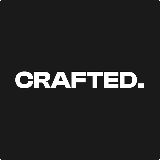 Weißes Logo von crafted auf schwarzen Hintergrund