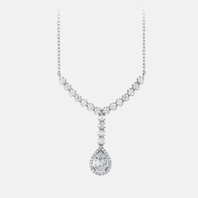 Assos 0.45 Karat Baget Pırlanta Fantezi Kolye Beyaz Altın