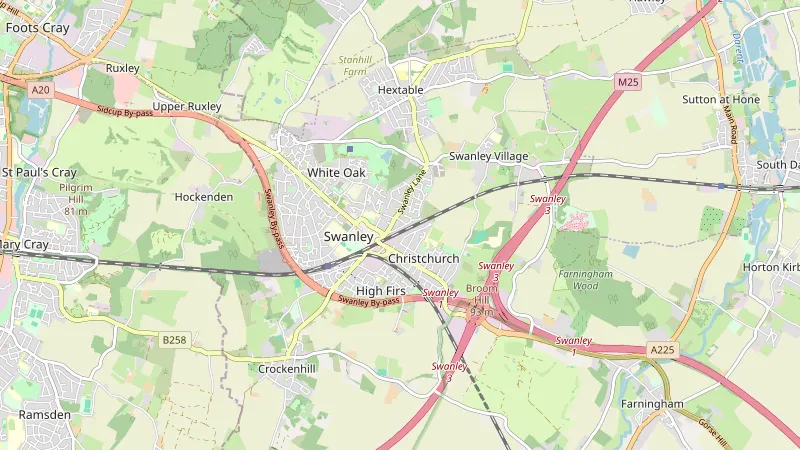 Map showing Swanley in Kent