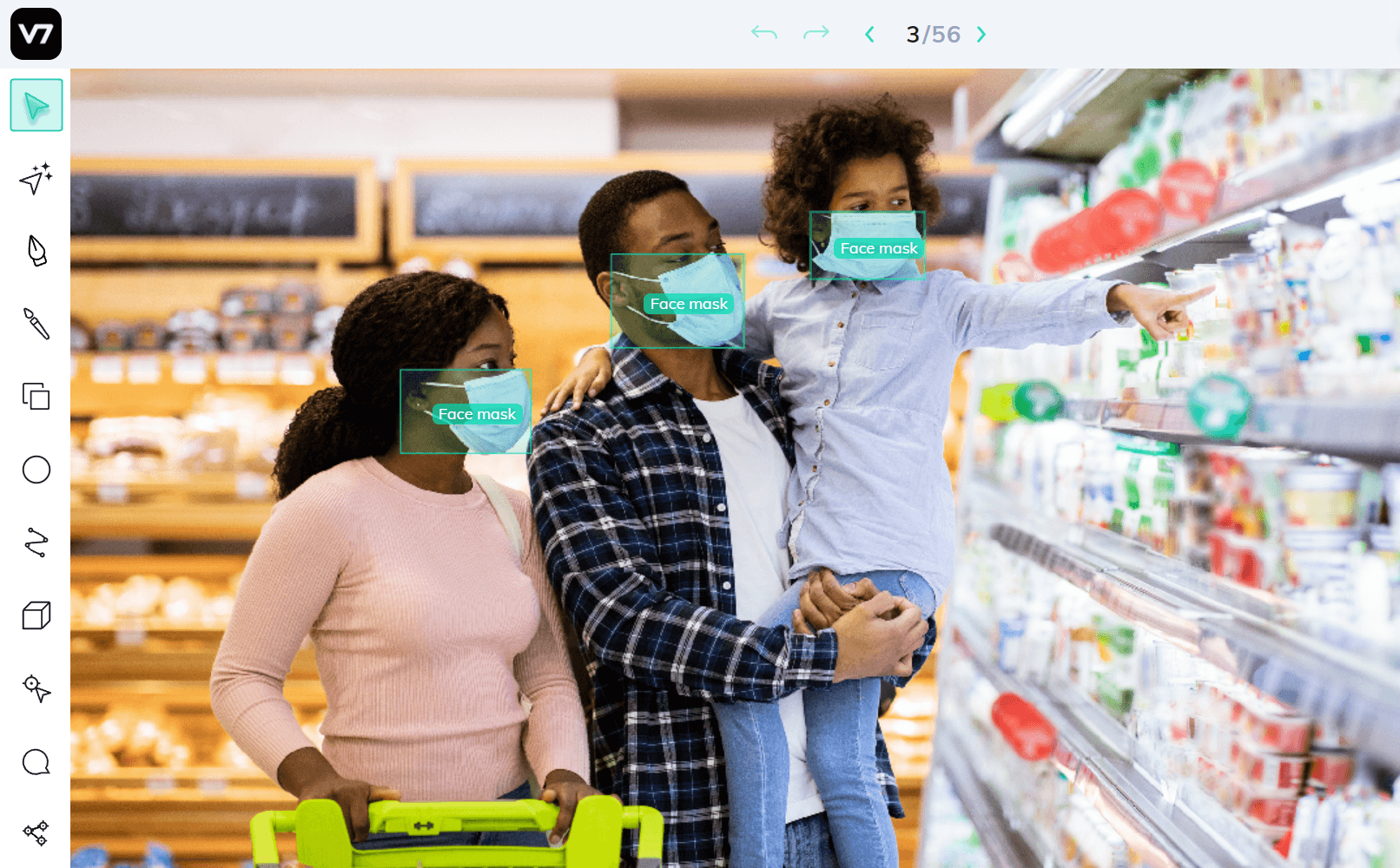 Face mask detection in a supermarket using bounding boxes