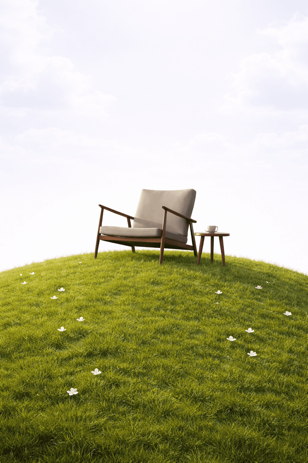 sofa on the grass hill